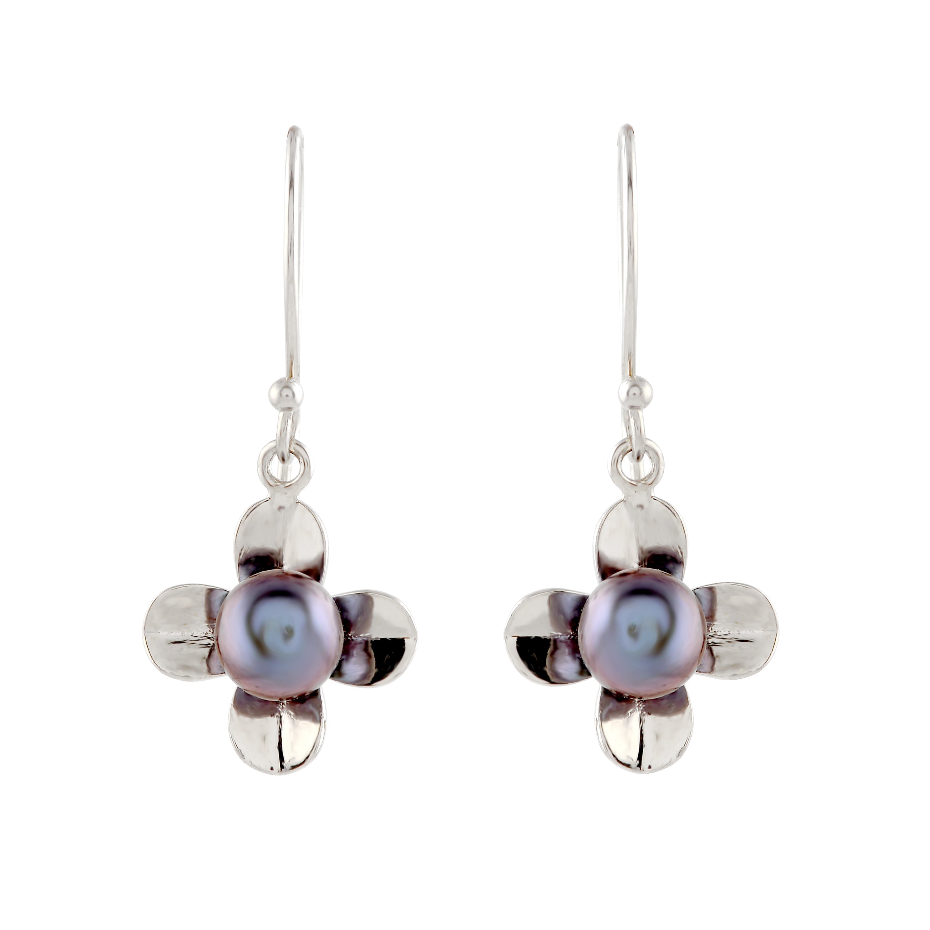 Regal Silvery Black Pearl J-hoop Earrings - Krishna Jewellers Pearls and Gems
